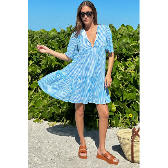 EMERSON FRY India Collection NWT Isla Striped Organic Cotton Dress // XS / S - Picture 1 of 13
